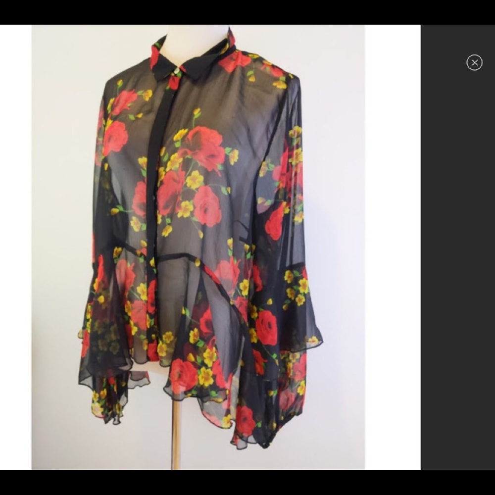 Forever 21 Floral Top Long Sleeves Ruffles 2x